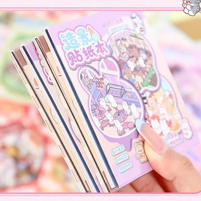 21-Piece Cartoon Miniature Scene Sticker Book - Mini 3D Cottage Journal Materials, DIY Creative Handmade Collage Decals