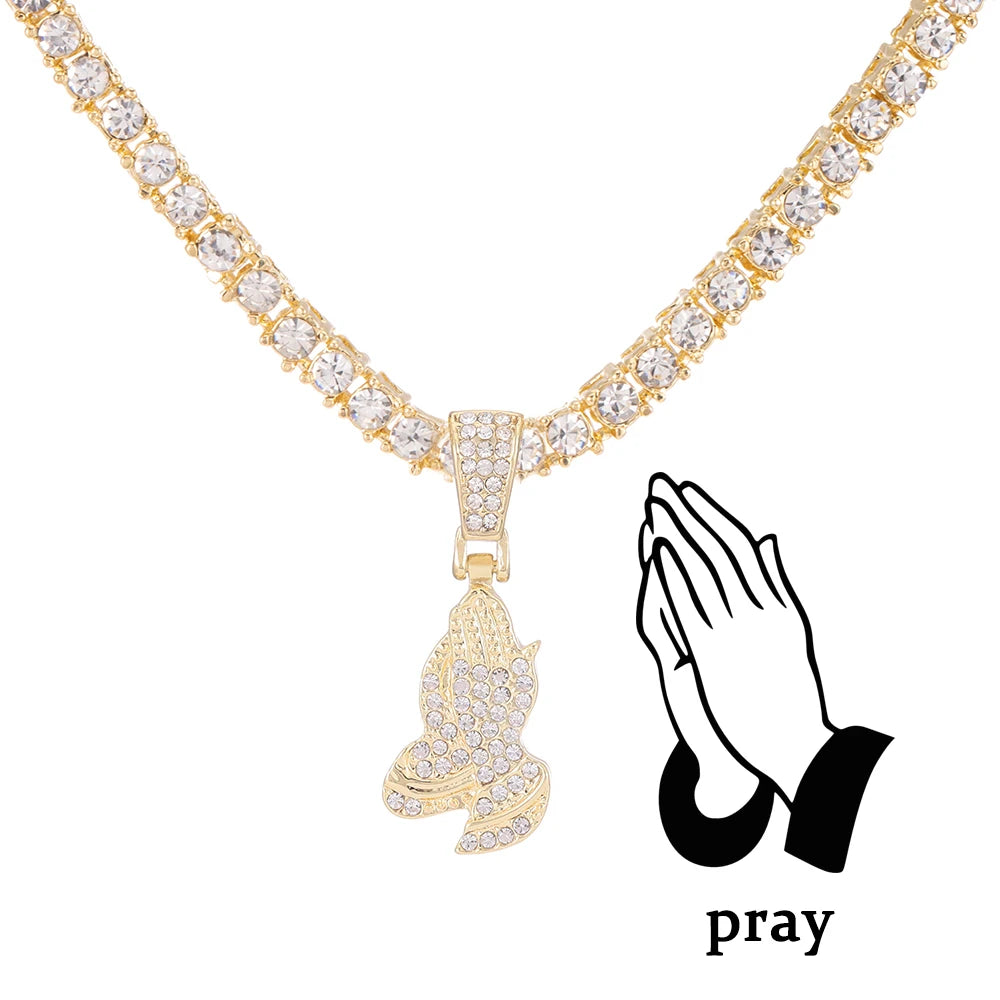 Men Women Hip Hop Cross Pendant Necklace With 4mm Zircon Tennis Chain Iced Out Exquisite Bling Jewelry Fashion Trendy Creativ