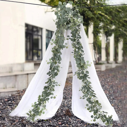 1pc Artificial Eucalyptus Leaves Greenery Garland Faux Plant Spring Vines with White Flowers Berries for Wedding Home Party D