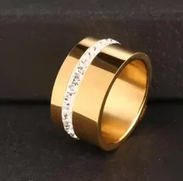 Crystal High End Non Tarnish Fashion Geometric Open Gold Plated Stainless Steel Rings for Women Wedding Ring Jewelry - A19 / 