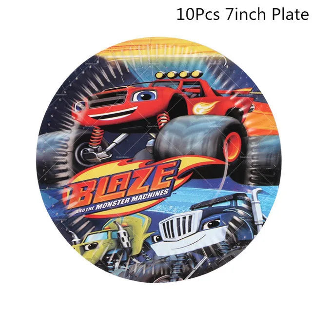 Blaze Monster Balloons Machines Race Car Happy Birthday Banner Party Decoration Cake Topper Disposable Tableware Background B