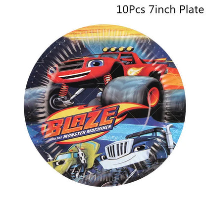Blaze Monster Balloons Machines Race Car Happy Birthday Banner Party Decoration Cake Topper Disposable Tableware Background B
