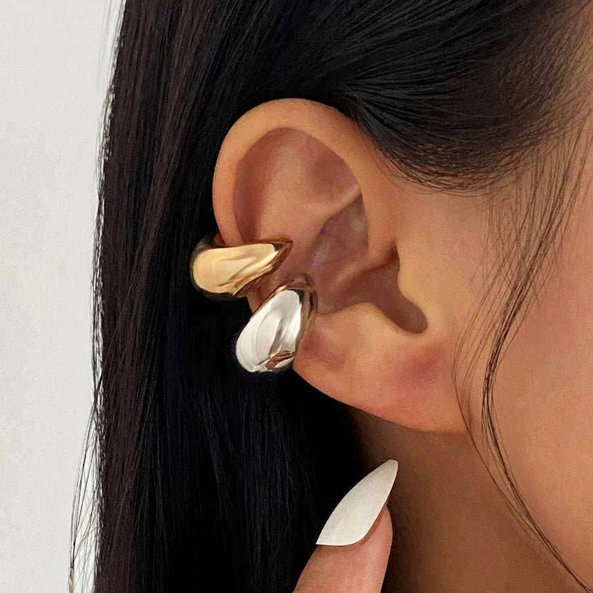 Simple Metal Multilayer Hollow Ear Clips for Women Fake Piercing Water Drop Teardrop Cartilage Clip Earring Ear Cuff Jewelry