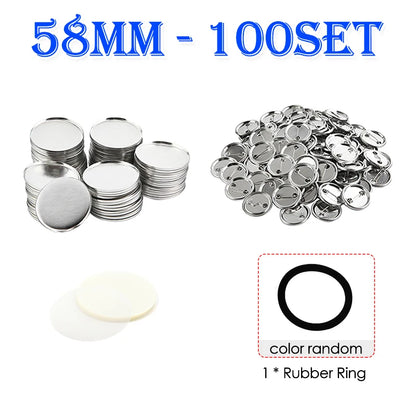 100Set Blank Badge Pin Button Maker Making Parts Supplies 25mm 32mm 37mm 44mm 58mm DIY Button Making for Punch Press Machine 