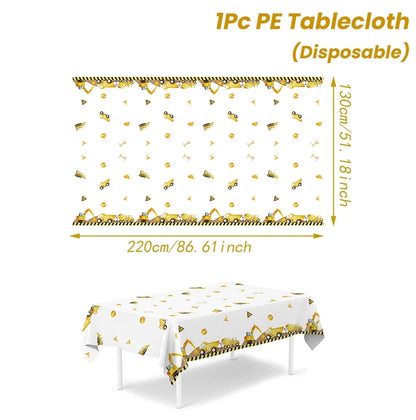 Construction Engineering Vehicles Theme Tablecloth Birthday Decor Baby Shower for Boys Excavator Truck Tractor Party Supplies