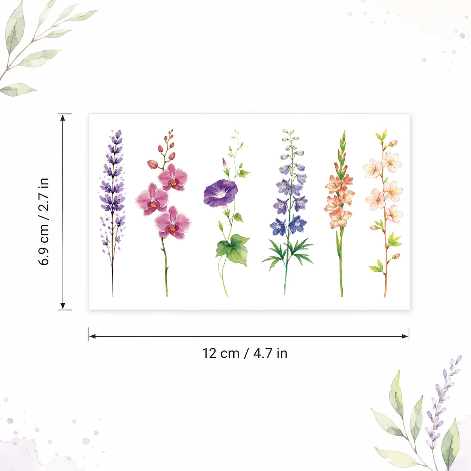 12 Sheets Watercolor Flower Lavender Temporary Tattoos For Women Adults, Water Color Tiny Wild Floral Tattoo Sticker, Fake Ta