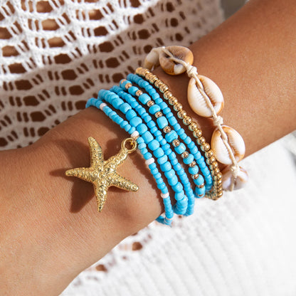 Tocona Bohemian Resort Style Shell Beaded Weaving Bracelet Beach Style Starfish Rice Beads Seven Piece Set for Women 25134 - 