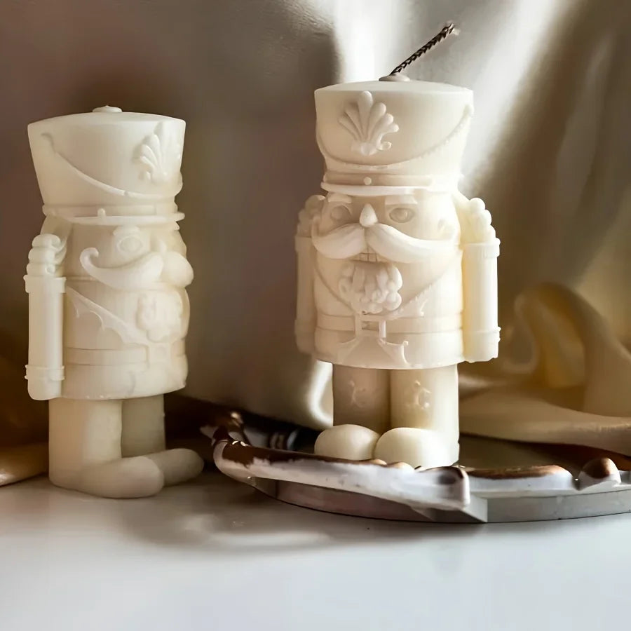 DIY 3D Nutcracker Ornament Silicone Mold, Soldier Candle Plaster Cement King Figurine Wax Product Casting Tool for DIY Crafts