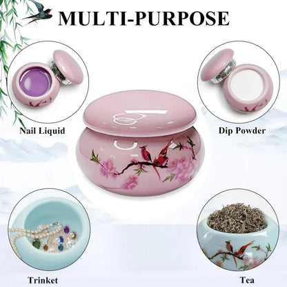 1Pc Ceramics Nail Cup with Lid Acrylic Liquid Powder Ceramic Cup Nail Art Acrylic Liquid Powder Porcelain Dappen Dish Contain