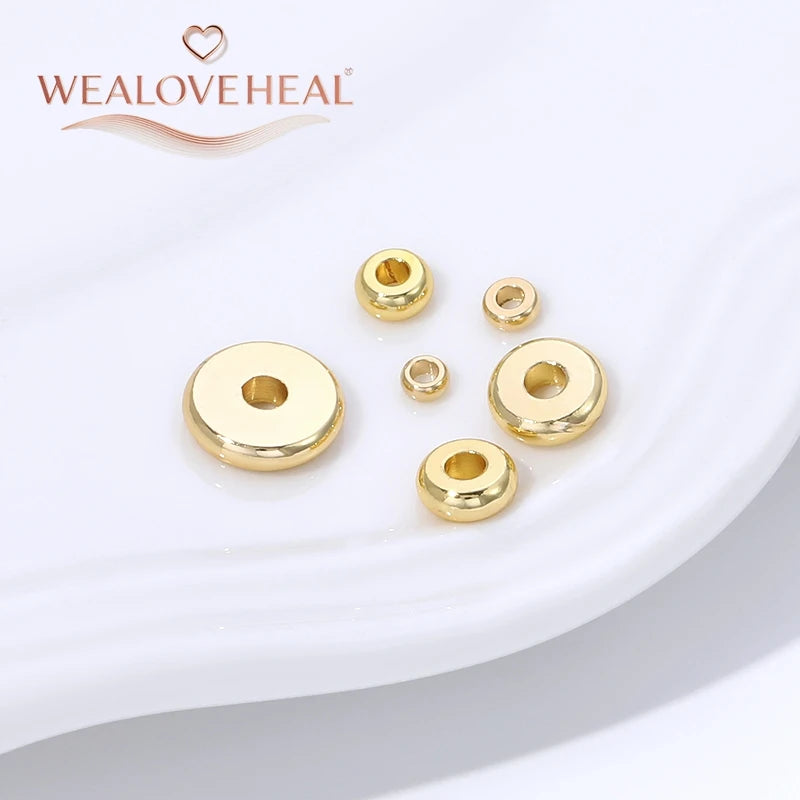 2.5/3/4/5/6/8mm14K Gold Plated Brass Metal Flat Round Beads Spacers For DIY Jewelry Making,Separator For Bead Bracelets Suppl
