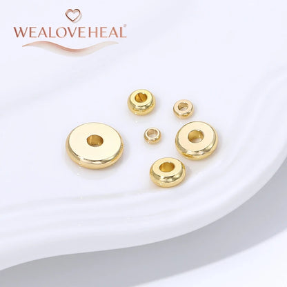 2.5/3/4/5/6/8mm14K Gold Plated Brass Metal Flat Round Beads Spacers For DIY Jewelry Making,Separator For Bead Bracelets Suppl