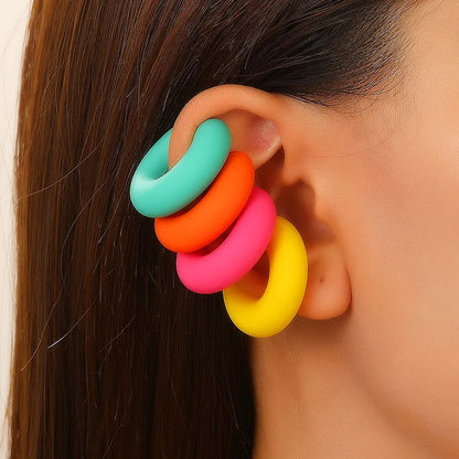 Fashion 4pcs C Shaped Acrylic Ear Clip for Women Simple Gold Silver Color No Pierced Round Earrings Punk Female Jewelry - 01