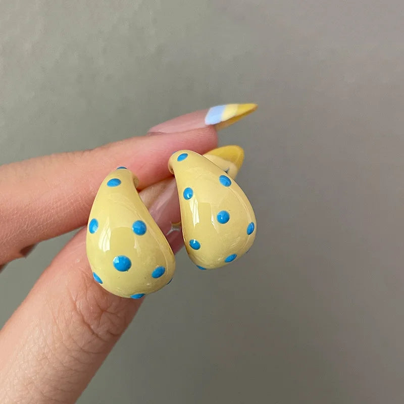 Sweet Colorful Polka Dot Enamel Geometric C-Shaped Hoop Earrings for Women Minimalist Korean Style Fashion Design Party Jewel