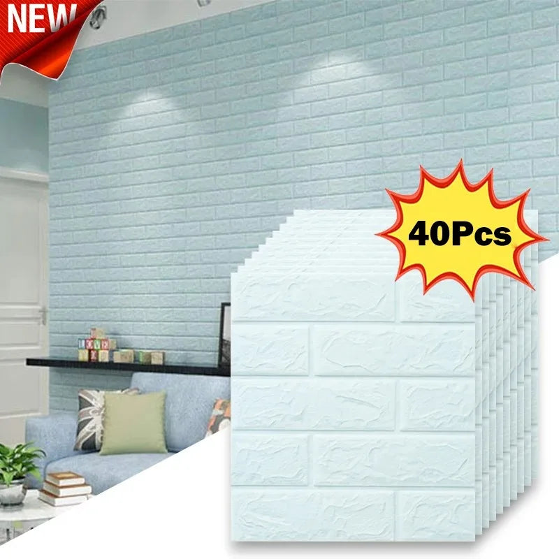 40Pcs 38.5X35cm Imitation Brick Wallpaper Self-adhesive Waterproof Moisture-proof Living Room Background Bedroom Wall Decorat