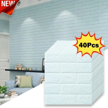 40Pcs 38.5X35cm Imitation Brick Wallpaper Self-adhesive Waterproof Moisture-proof Living Room Background Bedroom Wall Decorat