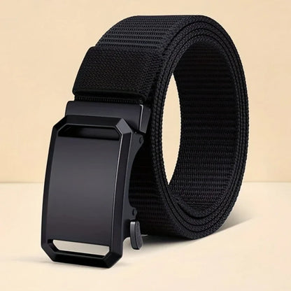 New Automatic Buckle Belt, Canvas Tactical Workwear Casual Outdoor Military Training Pants Belt For Men - black