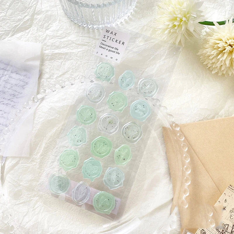 18pcs, Vintage Wax Seal Stamp Stickers, DIY Scrapbooking Journal Planner Decorations Stationery Envelope Sealing Tags - C