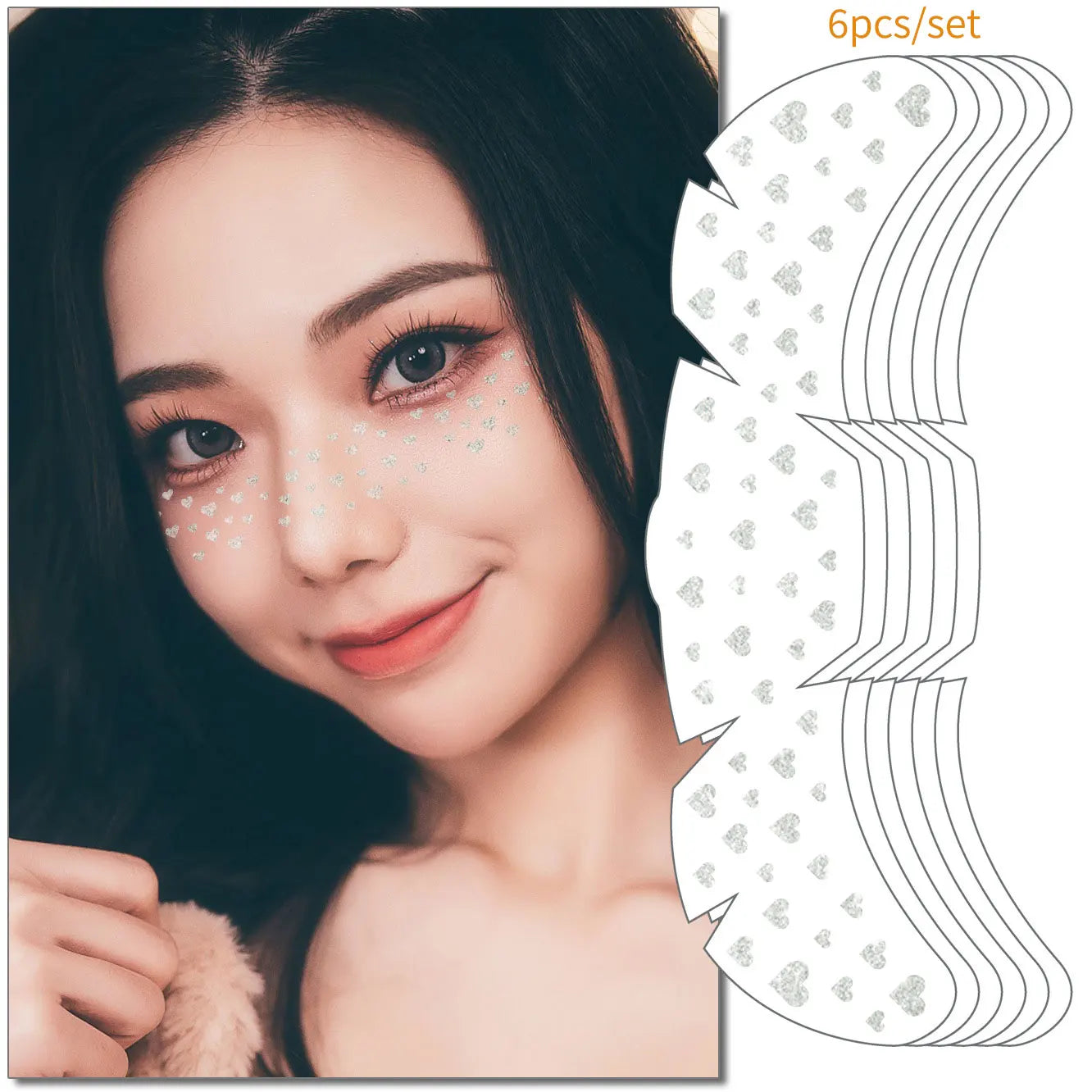 6pcs Freckle Tattoo Stickers Gold Silver Metallic Temporary Tattoo Stickers For Women Glitter Face Decals for Music Festival 
