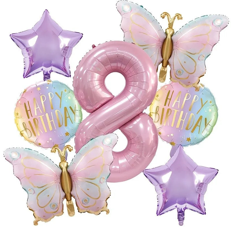 Birthday Decorations, Pink Butterfly Balloons Set, Custom Happy Birthday Banner, Personalized Party Decor, Whimsical Birthday