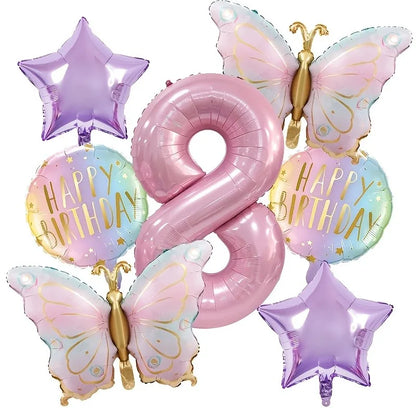 Birthday Decorations, Pink Butterfly Balloons Set, Custom Happy Birthday Banner, Personalized Party Decor, Whimsical Birthday