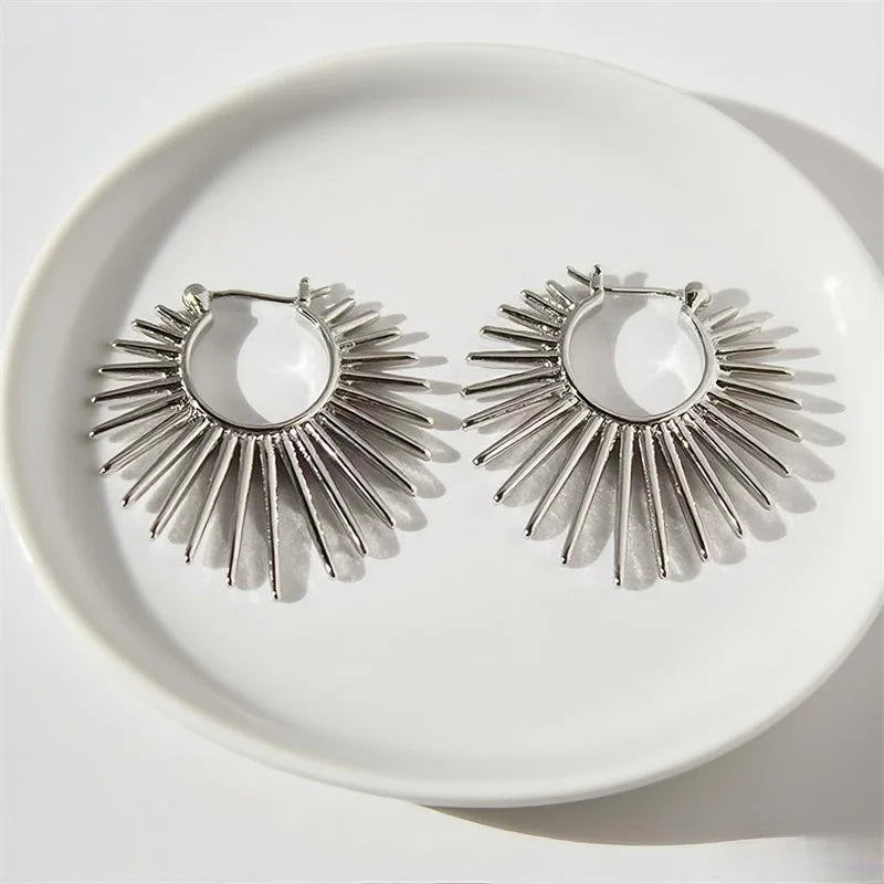 Trending French Punk Fan Hoop Earring For Woman New In 2025 Fashion Party Exaggerate Elegant Korean Earring Jewelry - steel