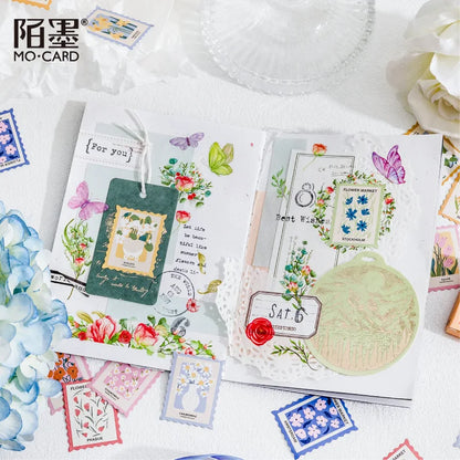 45 Pcs Stamp Style Flower Stickers Set for Journal Planner DIY Crafts Scrapbooking Embellishment Diary