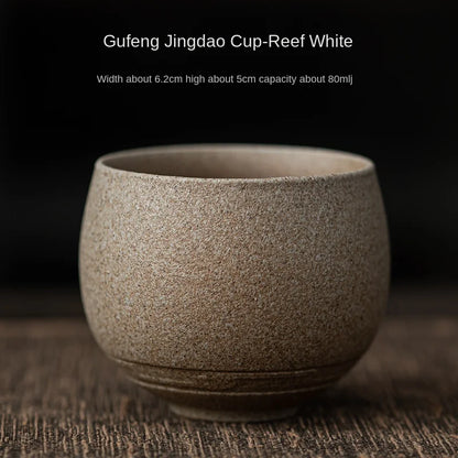 1pc Japanese Style Handmade Stoneware Tea Cup Kung Fu Tea Set Tea Cup Small Single Cup Ancient Style Quiet Road Cup Bowl Teac