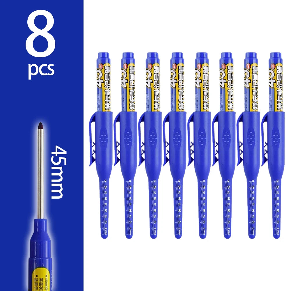 4-60Pcs 45mm Long Nib Head Carpenter Pen Deep Hole Marker Pens Black/Blue/Red/White for Measuring Woodworking Hand Tools - Bl