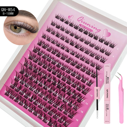 QIUNING Manga Lash Clusters Kit Cat Lashes with Lash Bond & Seal Cluster Eyelash Extensions Mixed Tray Eyelash Clusters Kit -