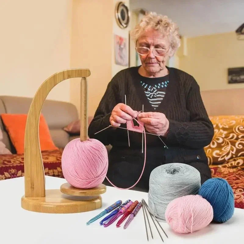 Wooden Yarn Holder Spinning Knitting Tools Crochet Yarn Holder Rotating Magnetic Thread Spool Wool Ball Winder Rotation Spinn