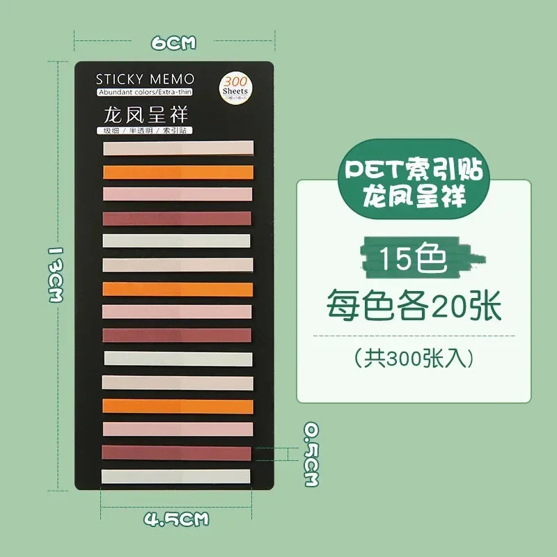 300Pcs Color Translucent Strips PET Index Sticker Note Highlight Mark Stickers Subjects Bookmarks Student Stationery Sticky N