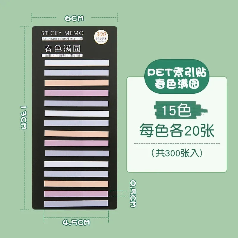 300Pcs Color Translucent Strips PET Index Sticker Note Highlight Mark Stickers Subjects Bookmarks Student Stationery Sticky N