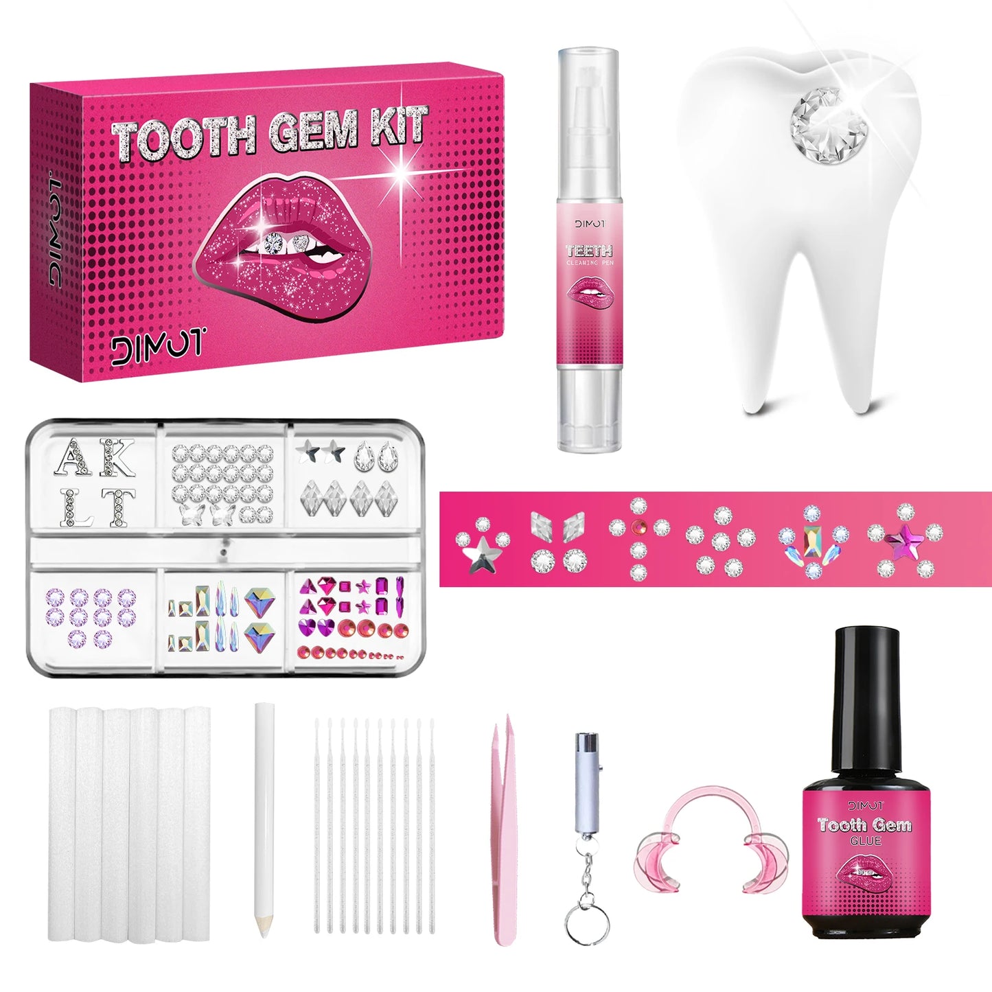 DIY Teeth Gems Kit With Glues And Light Teeth Anti-drop Clear Precious Stone Jewelry Decoration Glittering Tooth Jewelry Kit
