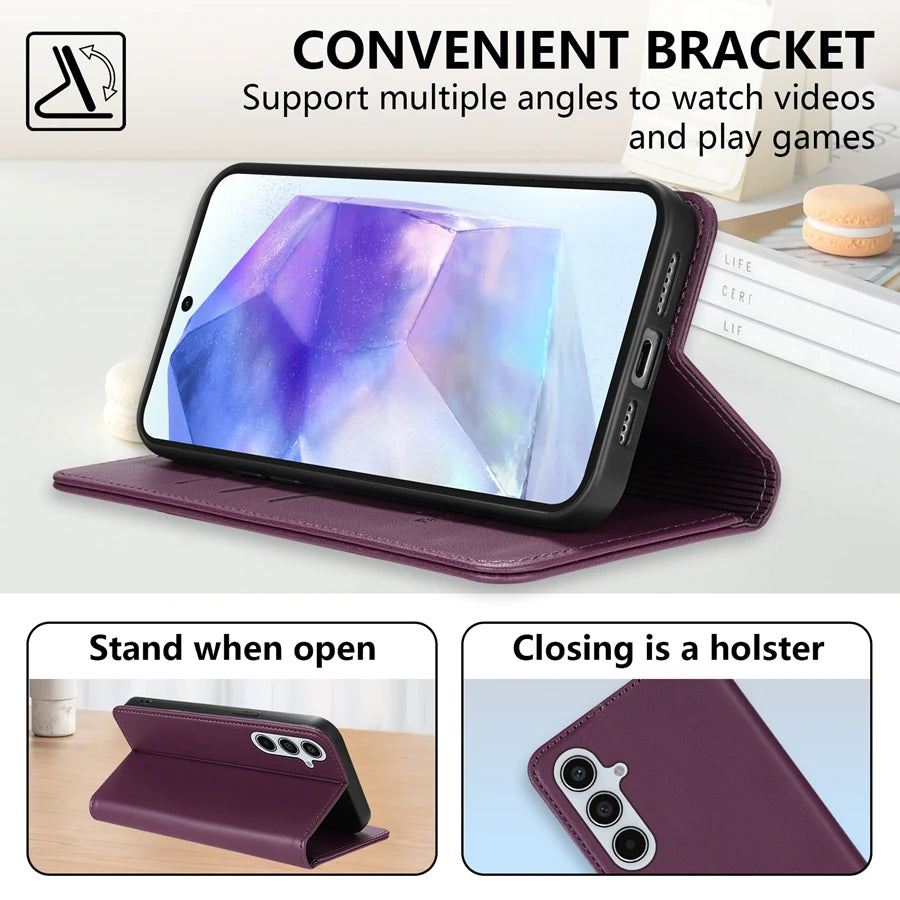 Wallet Skin friendly Card Slot Kickstand Magnetic Flip Leather Case For Samsung Galaxy A06 A16 A26 A36 A56 Shockproof Card Ba