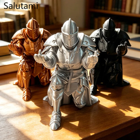 Pen Holder 3D Printed Medieval Knight Black Silver Warrior Statue Desk Organizer Creative Office Desktop Decor Stationery Gif