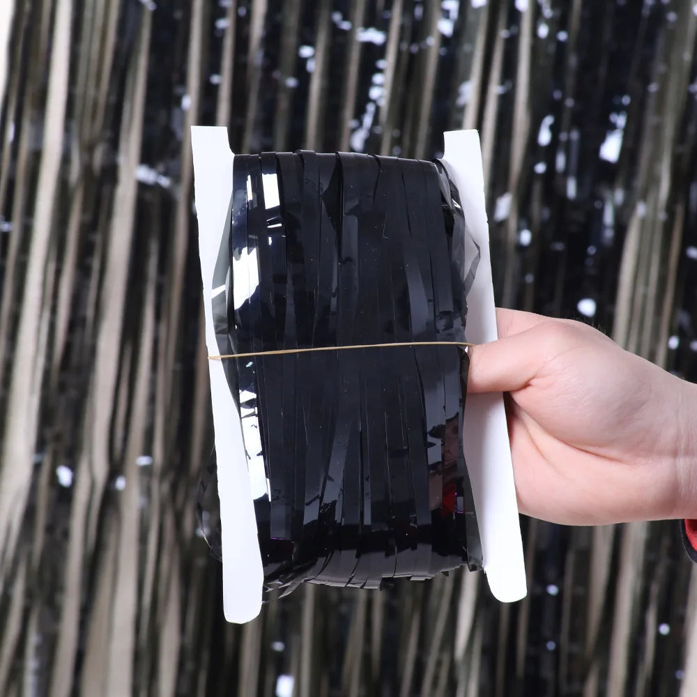 Metallic Tinsel Foil Fringe Curtains Photo Backdrop Glitter Streamers Foil Fringe Backdrop Curtain for Xmas Wedding Backgroun