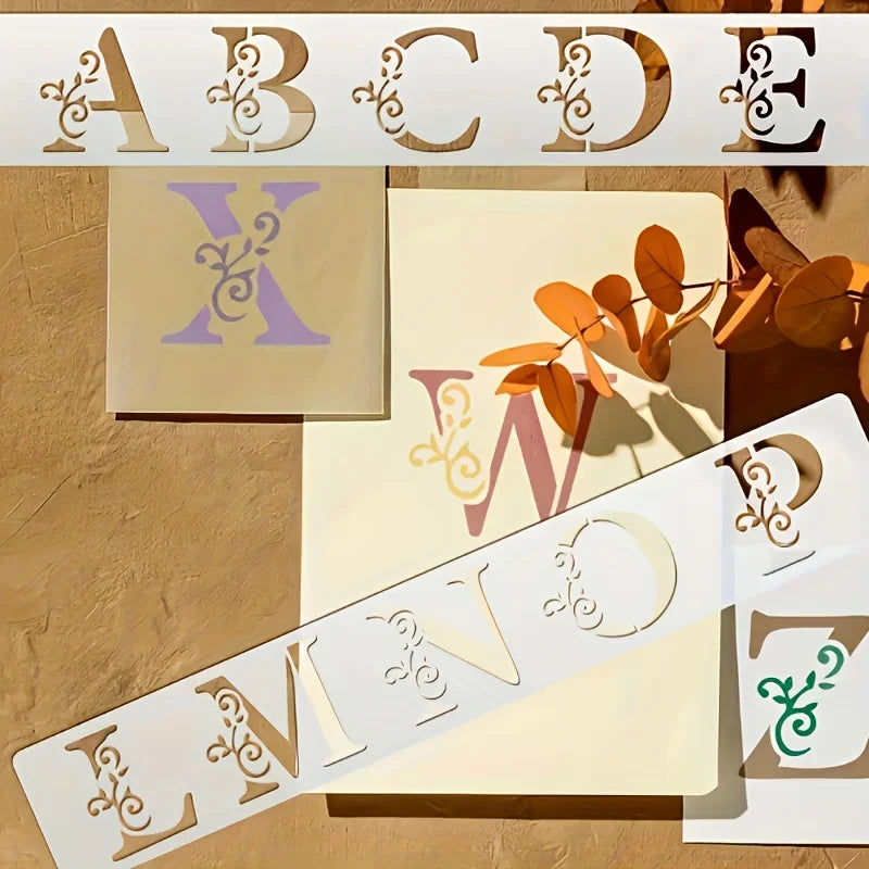 5pcs Leaf-Wrapped Letter Painting Templates | Reusable, Washable, Sprayable, Ideal for Handicrafts, Slim Cutting Decorations