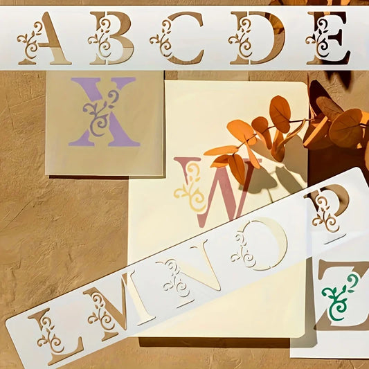 5pcs Leaf-Wrapped Letter Painting Templates | Reusable, Washable, Sprayable, Ideal for Handicrafts, Slim Cutting Decorations