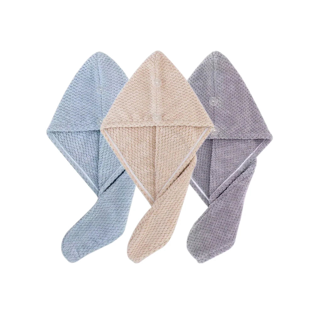 Solid Color Hair Towel Textured Dry Hair Cap 9.8' X 25.5' Absorbent Hair Towel Wrap for Button-Down Women - Blue Khaki Grey