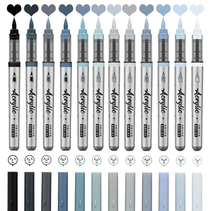Acrylic Paint Markers ,12 pcs Brush Tip Acrylic Paint Pens Set with 9 Professional Color Series for DIY & Art Supplies - Grey