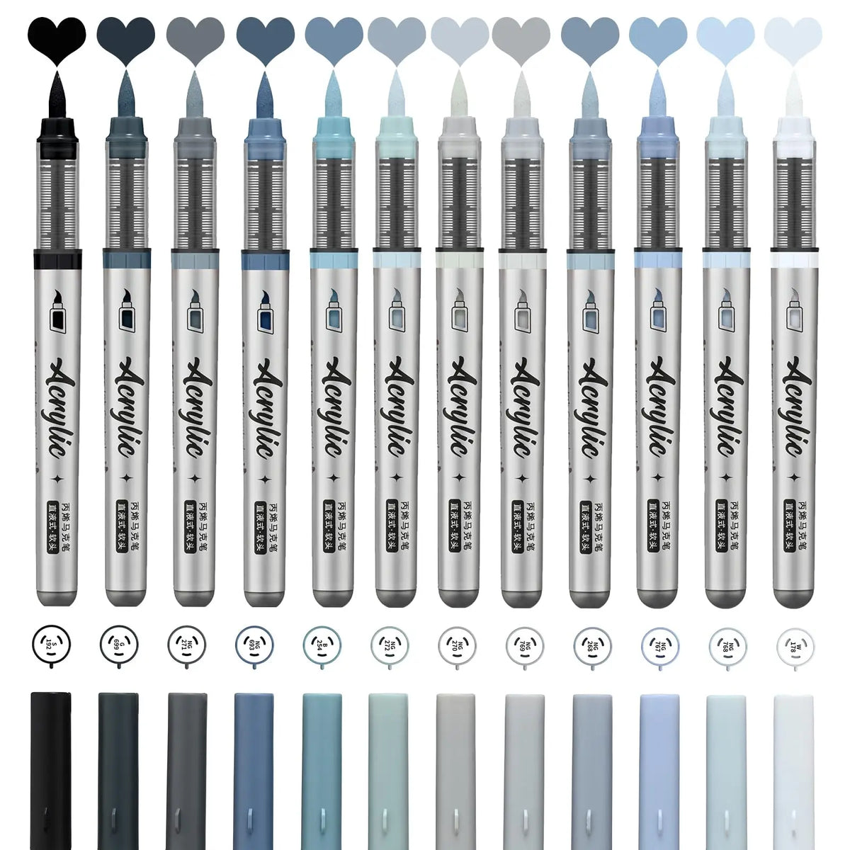 12-366 Colors Acrylic Painting Marker Waterproof Acrylic Brush Marker Professional Acrylic Marker Set DIY Coloring Art Suppli