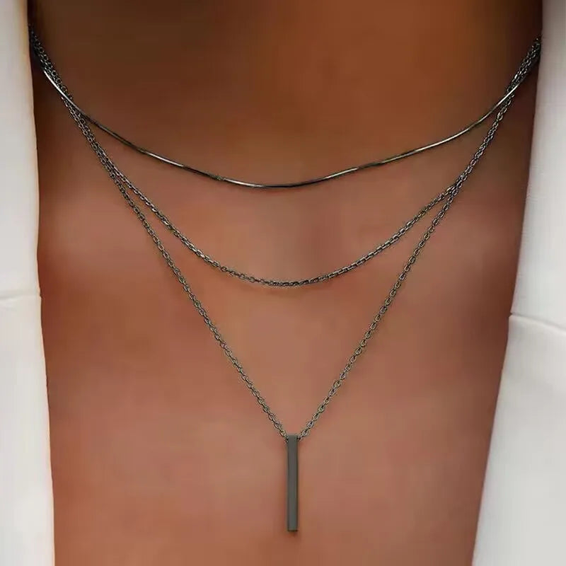 Vintage Bohemian Multilayer Minimalist Necklace for Women Stick Pendant Link Chain Necklace Collarbone Collares Fashion Jewel