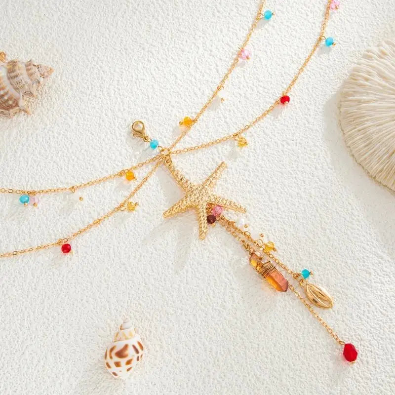 R7UF Fashionable Adjustable Lariat Chain With Shining Pendant FSwimsuit Accessory Jewelry or Summer Vacation