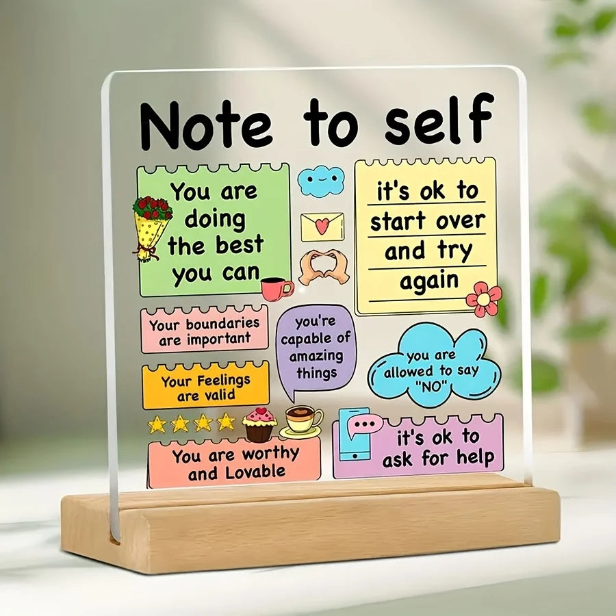 Decorative Sign with Wooden Base Inspirational Acrylic Positive Affirmation Self-love Reminder School Colorful Encouraging No
