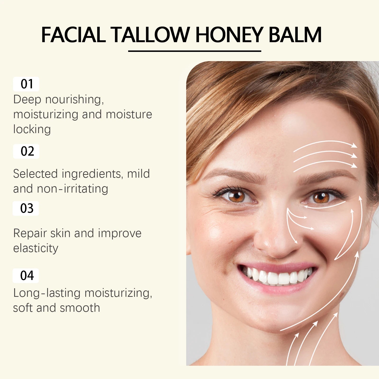 Beef Tallow Face Cream Lasting Moisturizing Soothing Facial Skin Firming Increase Facial Elasticity Nourishing Smooth Skin Ca