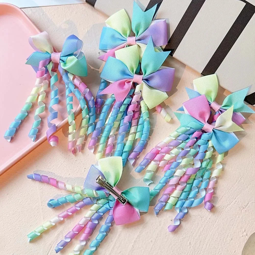 2PCS/Set New Children's Colorful Hair Clip Headdress Bow Tassel Hair Accessories Candy Color Little Girl Hair Clip Kids Gift