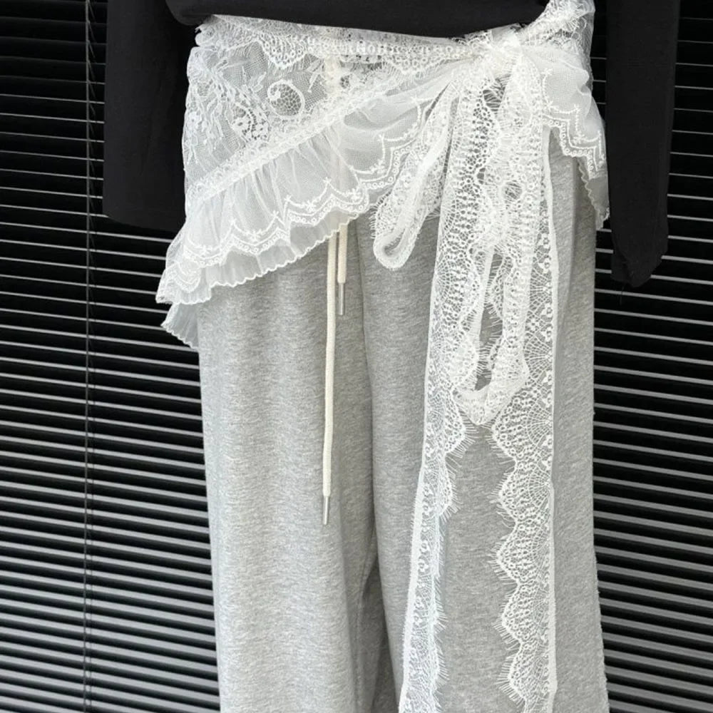 Embroidered Flower Lace Mini Skirt Irregular Y2K Streetwear Ruched Skirts High Waist See Through Lace Up Ruffles Skirt - 4
