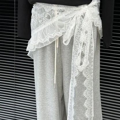 Embroidered Flower Lace Mini Skirt Irregular Y2K Streetwear Ruched Skirts High Waist See Through Lace Up Ruffles Skirt - 4