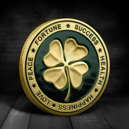 Lucky Four Leaf Clover Painted Coin 4cm Round Metal Souvenir Challenge Commemorative Coin for Home Decor