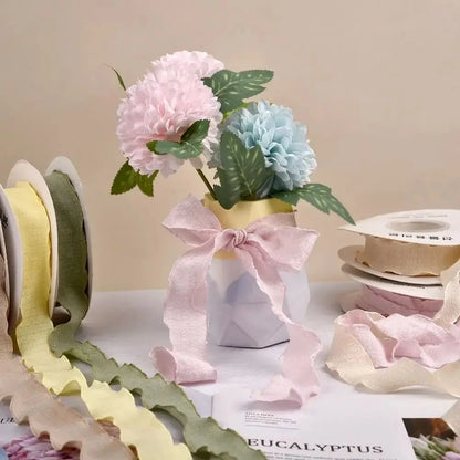 1PC 10 Yards Fishtail Yarn Ribbons 2.5cm Wave Edge Pleated Gifts Packaging Material Gift Wrapping Bouquets Chiffon Ribbon